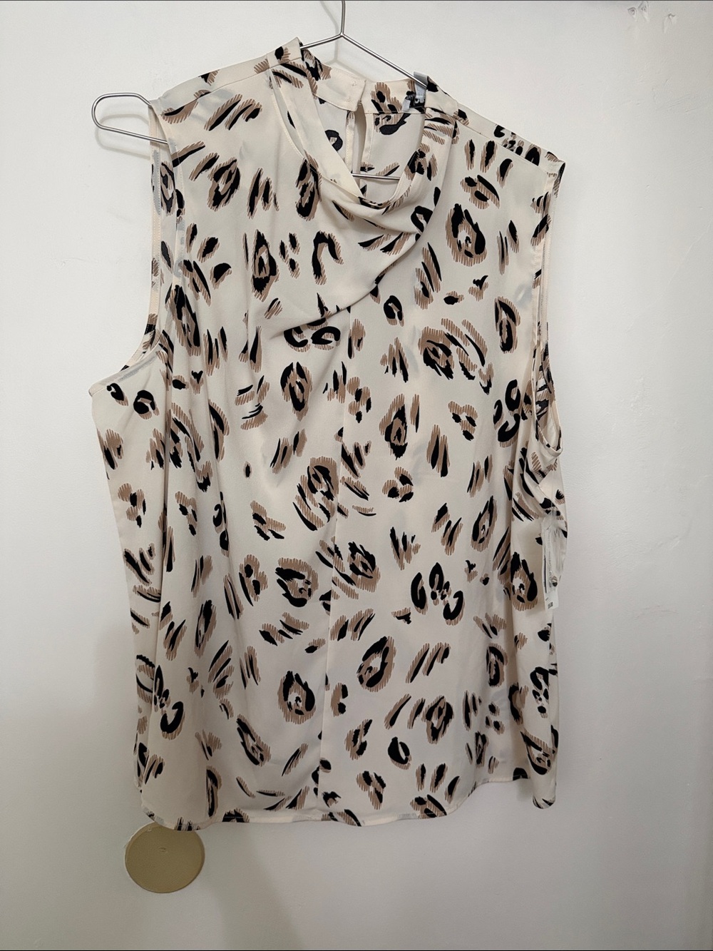 Bar III Sleeveless Cowl Neck Animal Print Top - Cream, Tan, Black